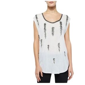 Haute Hippie White Feather Embellished Split Hem Dagger Tee